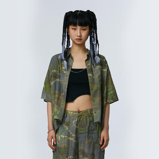 HOLONOMIC「第八大陆」原创宽松设计感小众ALOHA印花短袖衬衫 商品图2