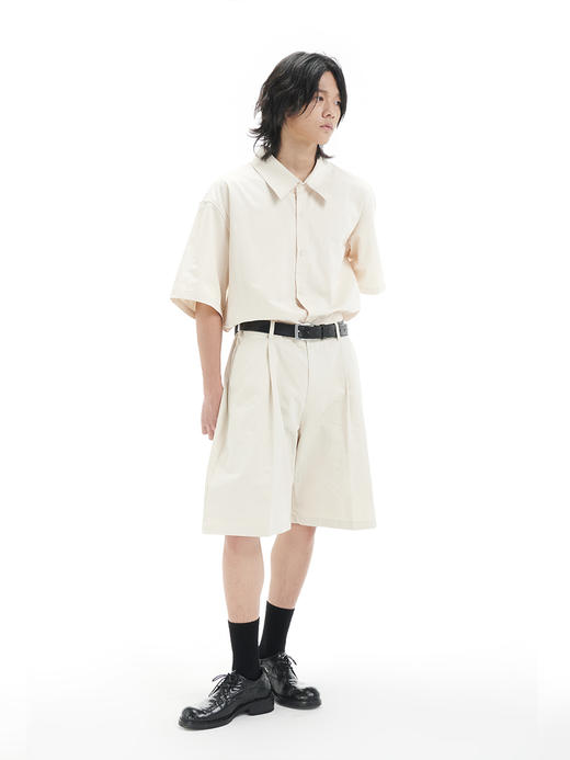 TERRAINCOGNITA21SS米白色宽松廓形百搭休闲衬衫基础通勤短袖男女 商品图0