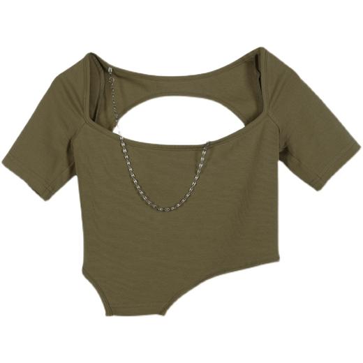 HOLONOMIC 原创方领链条修身短款不规则甜酷辣妹短袖T恤上衣 商品图4