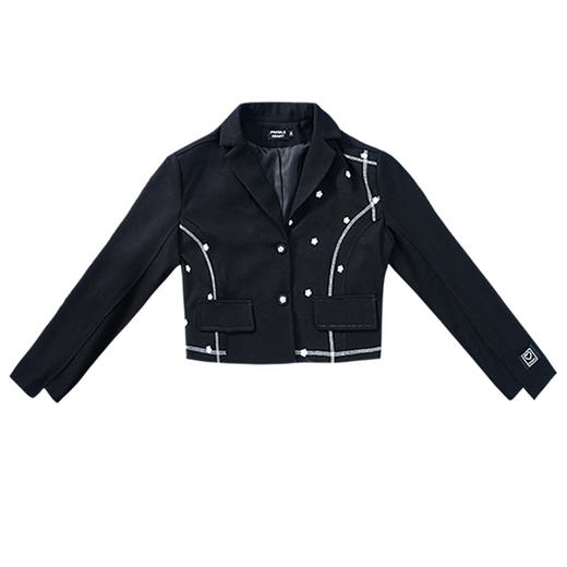 fragileheart易碎商店 黑色小花拼接西装毛呢外套女半身裙套装春 商品图4