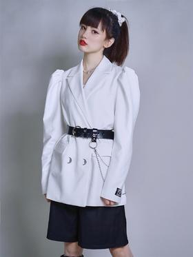 fragileheart易碎商店 白色西装外套女宽松月亮扣羊腿袖女士西服
