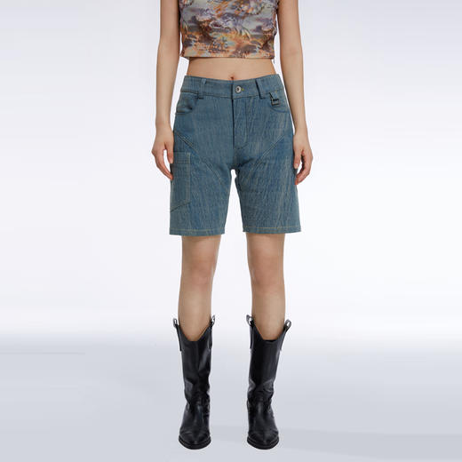 HOLONOMIC 原创可拆卸挂包高腰修身炒色牛仔短裤 商品图1