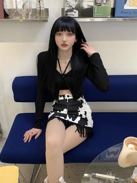 MATEMATE原创超奶奶牛流苏半身裙