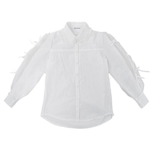 fragileheart易碎商店原创蝴蝶结花边设计娃娃领泡泡袖白衬衫女春 商品图3