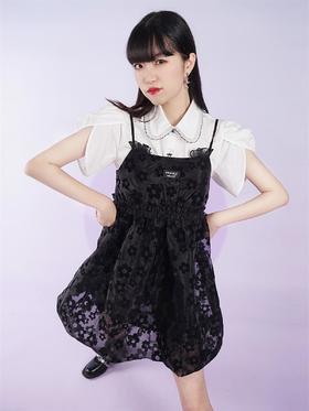 fragileheart易碎商店2021夏季新款网纱花花吊带裙短款黑色连衣裙