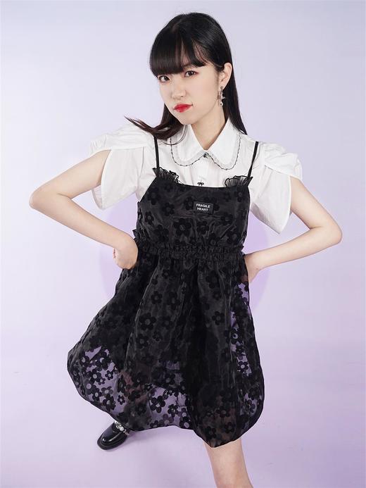 fragileheart易碎商店2021夏季新款网纱花花吊带裙短款黑色连衣裙 商品图0