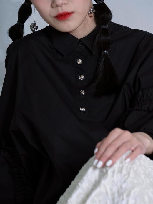 FragileHeart原创设计感衬衫女小众2021春黑白雏菊烫片灯笼袖衬衣 商品图0