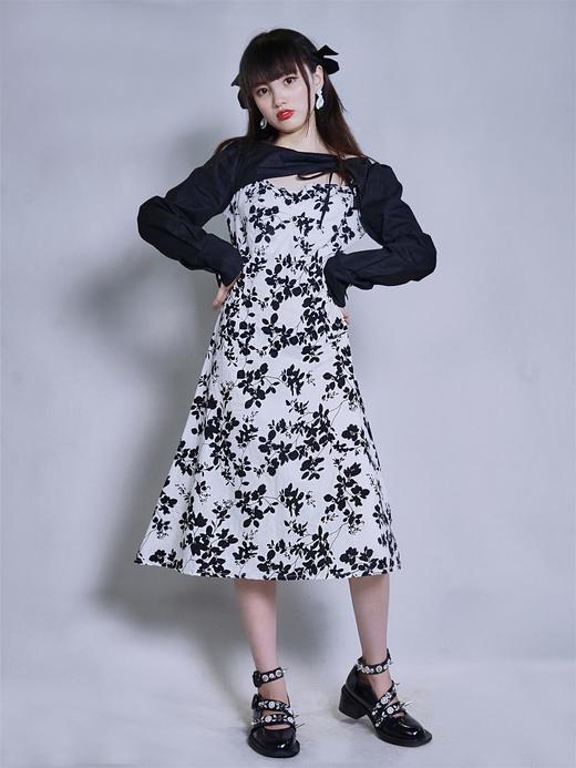 fragileheart易碎商店 长袖碎花连衣裙法式2021年新款女拼接长裙 商品图1