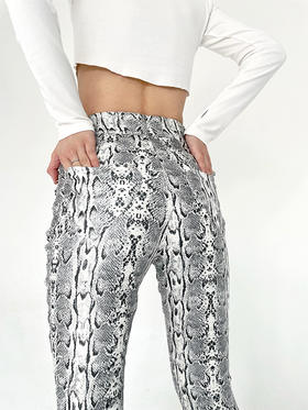 MATEMATE原创闪银色蛇纹超显瘦辣妹喇叭裤