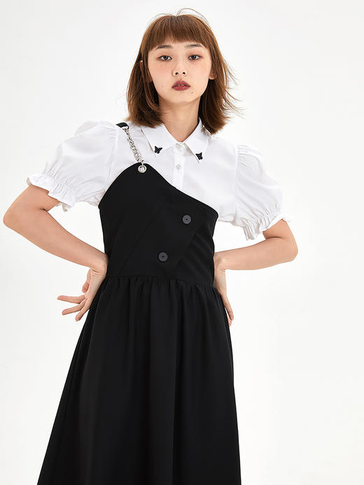 Cigaberry 夏季新款单肩背带小众设计感原创日系学院风甜酷连衣裙 商品图0