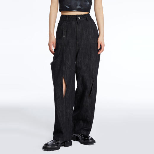 HOLONOMIC 原创不规则镂空分割链条设计感小众宽松牛仔阔腿裤 商品图1