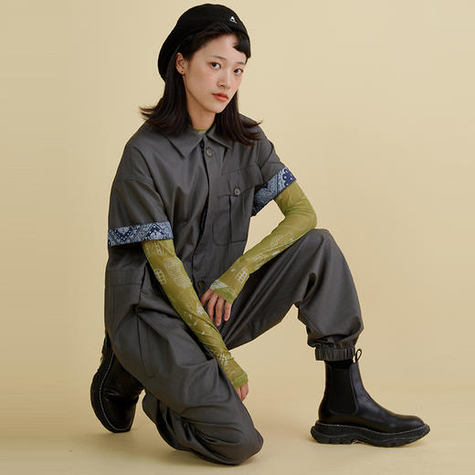 HOLONOMIC 原创设计工装腰果花拼贴宽松垂感束脚连体裤 商品图3