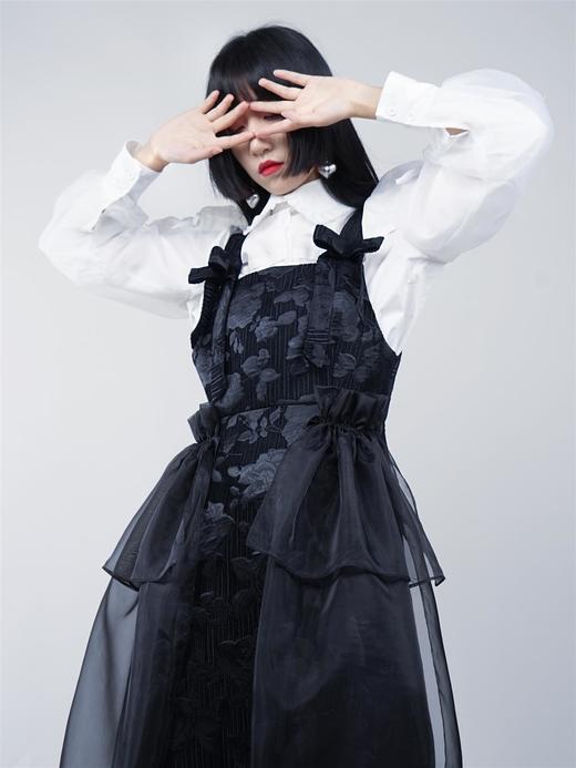 fragileheart易碎商店原创提花背带裙女春款新黑色连衣裙法式裙子 商品图1