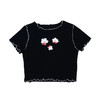 fragileheart原创设计显瘦短袖黑T恤夏 BM风花朵修身弹力短款上衣 商品缩略图3