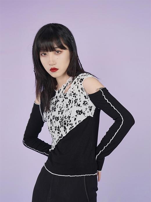 fragileheart易碎商店人见人爱的打底衫拼接露肩T恤修身上衣美女 商品图0