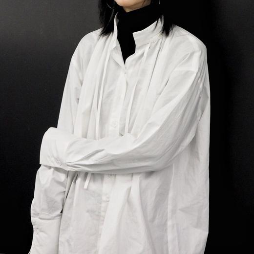 EhK秋冬 白色 百搭休闲 设计款 领口抽褶绑带衬衣 商品图1