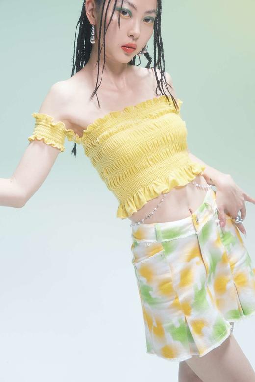 EhK 蜜瓜彩色印花洗水毛边 牛仔半身裙 春季仙女裙2021新款夏 商品图1