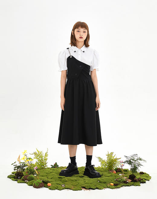 Cigaberry 夏季新款单肩背带小众设计感原创日系学院风甜酷连衣裙 商品图1