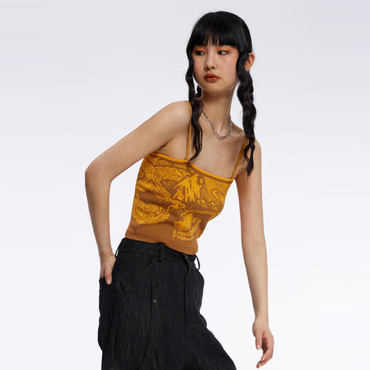 HOLONOMIC 原创冰丝麻针织修身短款印花设计感小众外穿吊带背心 商品图2