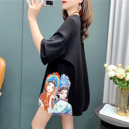 国潮花旦短袖T恤女夏季2021新款中国风宽松显瘦半袖中长款ins上衣 商品图2