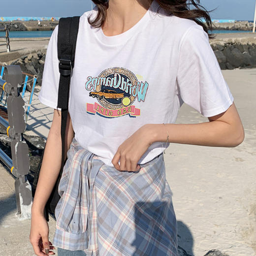 夏季印花白色t恤 女短袖学生宽松简约ins潮上衣 商品图3