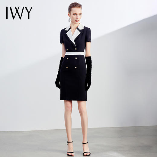 IWY/职业连衣裙时尚撞色高腰显瘦正装商务办公短袖修身高端OL
Q542- 商品图2