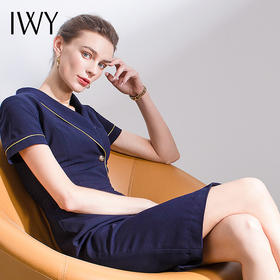 IWY/藏青色职业连衣裙滚边设计优雅知性收腰修身空姐商务正装西装
Q587