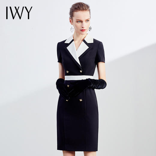 IWY/职业连衣裙时尚撞色高腰显瘦正装商务办公短袖修身高端OL
Q542- 商品图1
