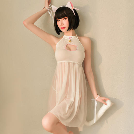 【小猫妖的魔力】情趣内衣 制服 日系 性感 角色扮演 猫咪 透明 睡裙 套装 6947 商品图2