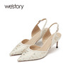 westory女鞋2021夏季新款漆皮尖头高跟鞋细跟包头凉鞋W21AH52971 商品缩略图1