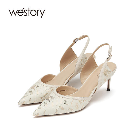 westory女鞋2021夏季新款漆皮尖头高跟鞋细跟包头凉鞋W21AH52971 商品图1