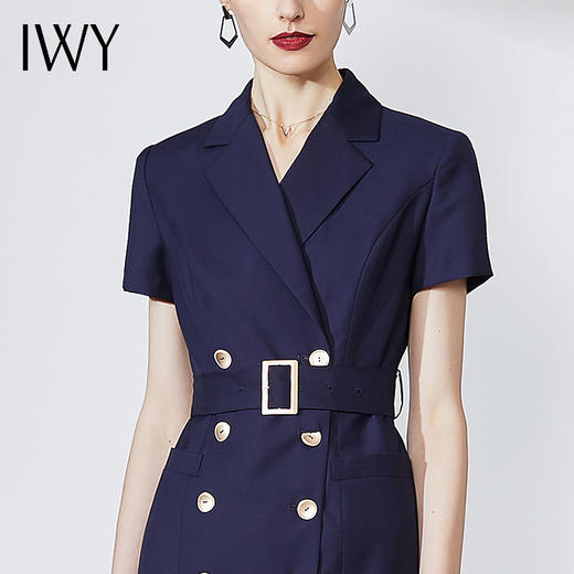 IWY/藏青色时尚连衣裙简约时尚优雅气质双排扣职业工装收腰显瘦OL
NQ569 商品图4