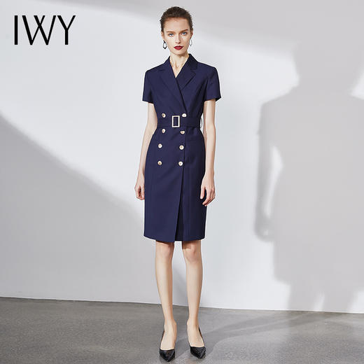 IWY/藏青色时尚连衣裙简约时尚优雅气质双排扣职业工装收腰显瘦OL
NQ569 商品图2