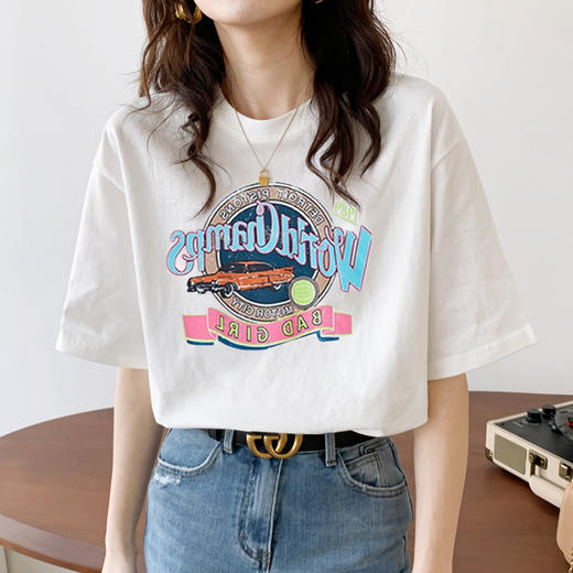 夏季印花白色t恤 女短袖学生宽松简约ins潮上衣 商品图1