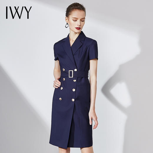 IWY/藏青色时尚连衣裙简约时尚优雅气质双排扣职业工装收腰显瘦OL
NQ569 商品图1