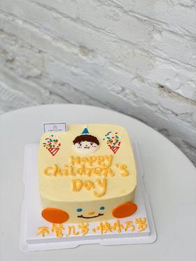 方形手绘男孩奶油蛋糕