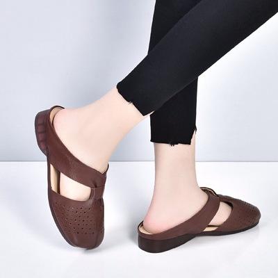 SY-真皮半拖鞋女夏季外穿2021年新款妈妈凉拖鞋软底舒适软皮拖鞋 商品图1