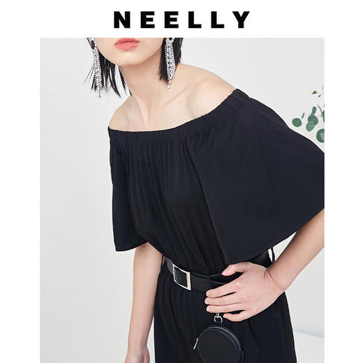 NEELLY纳俪商场同款气质OL简约连体裤圆领小飞袖直筒休闲阔腿裤女 商品图3
