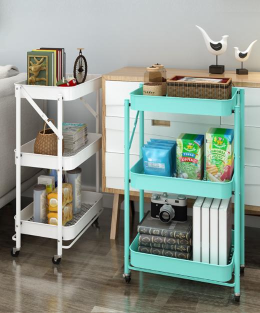 可折叠置物小推车  免安装折叠厨房置物架多层蔬菜篮婴儿用品收纳架小推车可移动 商品图4