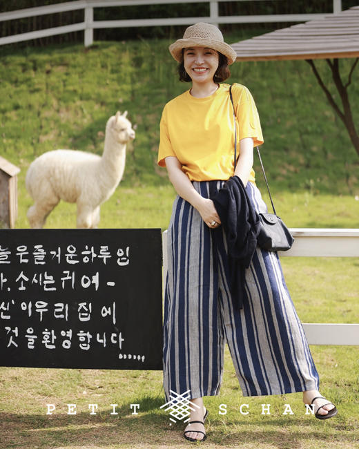 PETIT SCHAN小闪 CLO 029 Blue stone 蓝色矿石 日本进口纯亚麻条纹阔腿裤 商品图4