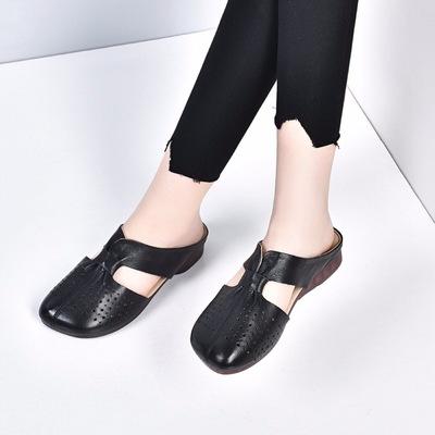 SY-真皮半拖鞋女夏季外穿2021年新款妈妈凉拖鞋软底舒适软皮拖鞋 商品图3
