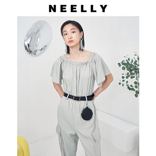 NEELLY纳俪商场同款气质OL简约连体裤圆领小飞袖直筒休闲阔腿裤女 商品图1