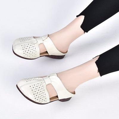 SY-真皮半拖鞋女夏季外穿2021年新款妈妈凉拖鞋软底舒适软皮拖鞋 商品图2