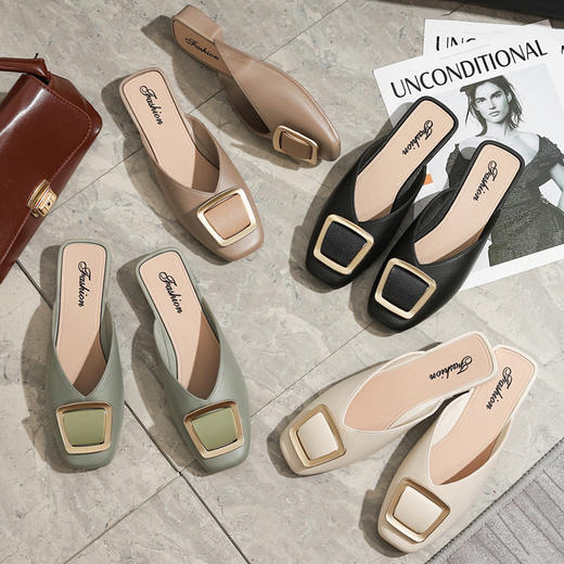 升级版！【一脚蹬“懒人”鞋拖】气质女王款方头拖鞋，2021新款夏季可外穿包头鞋，鞋底防滑，柔软舒适易打理，半包凉拖鞋 商品图3