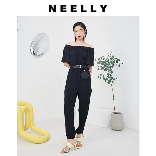 NEELLY纳俪商场同款气质OL简约连体裤圆领小飞袖直筒休闲阔腿裤女 商品图2