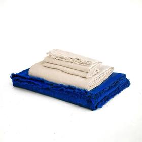 伽罗 JALO 14支彩色亚麻长方形大靠枕套(克莱因蓝和珠贝粉)