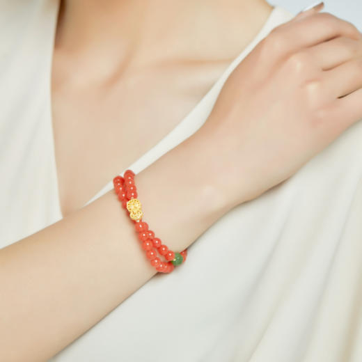 醍醐 6mm樱桃红南红福禄双圈手串 搭碧玉蜜蜡配珠女款时尚礼物 商品图2