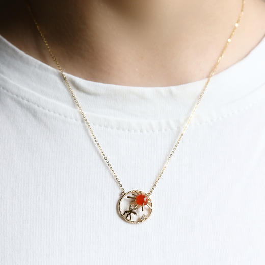 冰种红翡锁骨链18k黄金钻石镶嵌 商品图12