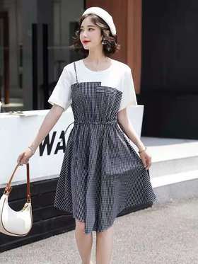 格子连衣裙