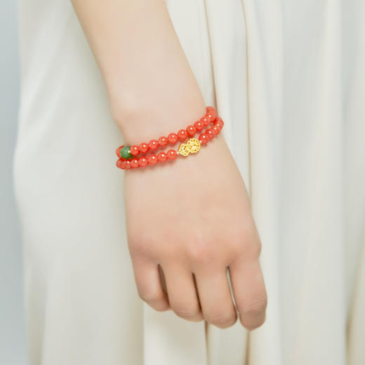 醍醐 6mm樱桃红南红福禄双圈手串 搭碧玉蜜蜡配珠女款时尚礼物 商品图3